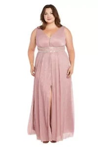 Long Vneck gown with Double Rhinestone Waist Detail