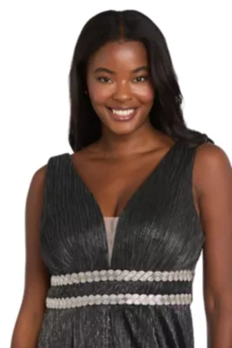 Long Metallic Crinkle Dress