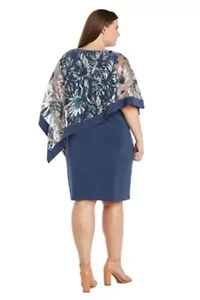 Womens 1Pc Banded Embroidered Sequin Poncho Dress