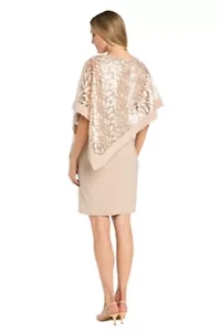 Missy 1Pc Leaf Sequin Pattern Poncho Dress