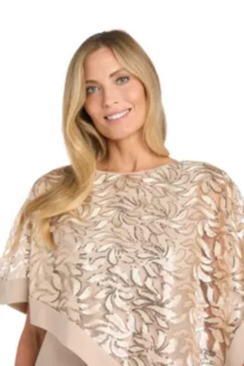 Missy 1Pc Leaf Sequin Pattern Poncho Dress