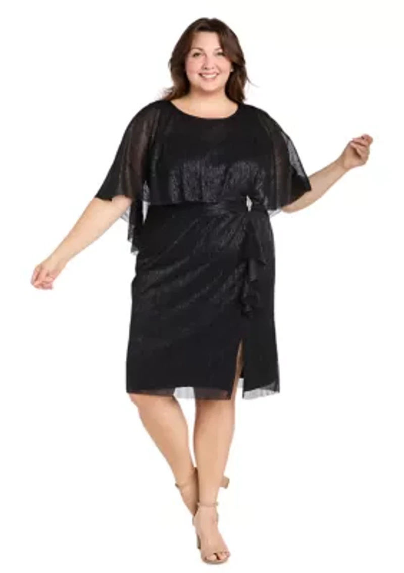 Plus Short Sleeve Crew Neck Chiffon Dress