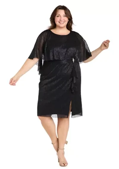 Plus Short Sleeve Crew Neck Chiffon Dress