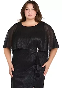 Plus Short Sleeve Crew Neck Chiffon Dress