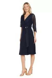 Missy 1Pc Capelet Faux Wrap Waist Detail Dress