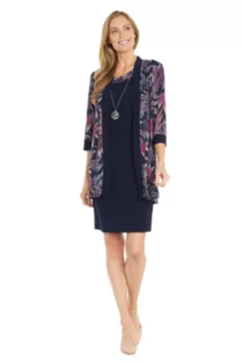 2Pc Printed Jacket Dress with Detachable Necklace