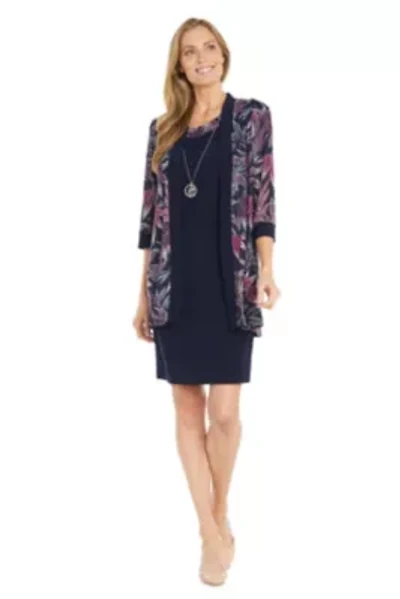 2Pc Printed Jacket Dress with Detachable Necklace