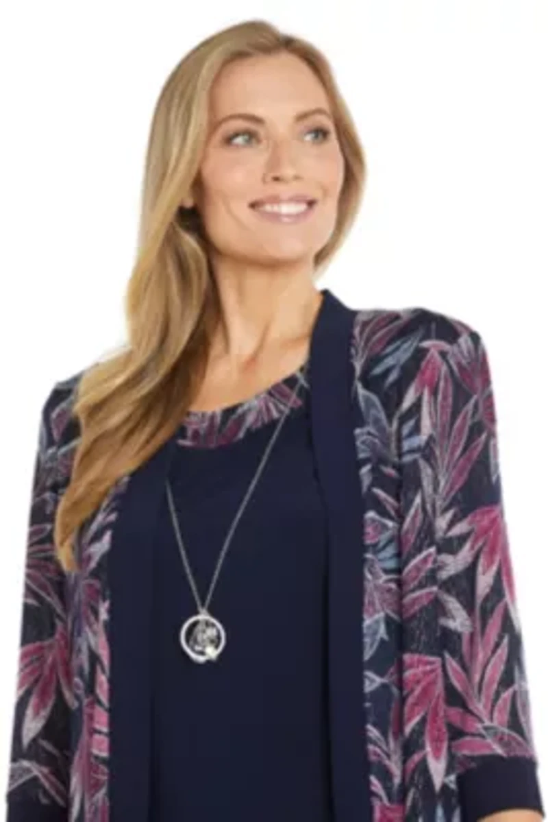 2Pc Printed Jacket Dress with Detachable Necklace