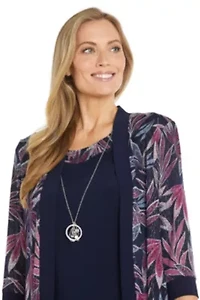 2Pc Printed Jacket Dress with Detachable Necklace