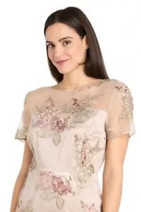 Midi Short Sleeve Floral Embroidered Mesh Dress