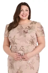 Womens Midi Length Short Sleeve Floral Threadwork Mesh Dress