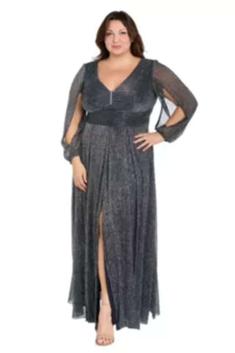 Womens 1Pc Long Crinkle Pleated Dress with Split Sleeve