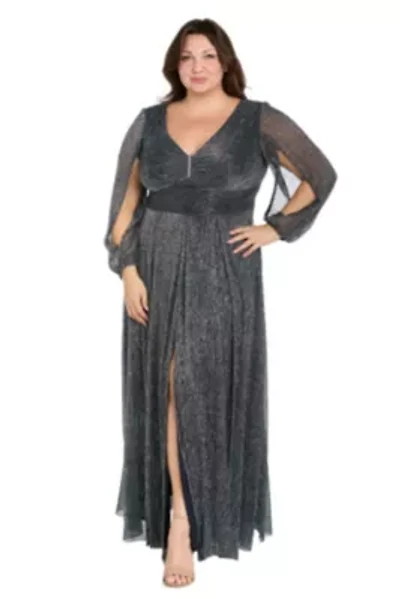 Womens 1Pc Long Crinkle Pleated Dress with Split Sleeve
