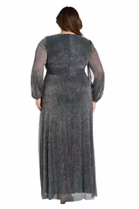 Womens 1Pc Long Crinkle Pleated Dress with Split Sleeve