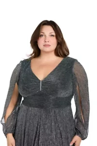Womens 1Pc Long Crinkle Pleated Dress with Split Sleeve