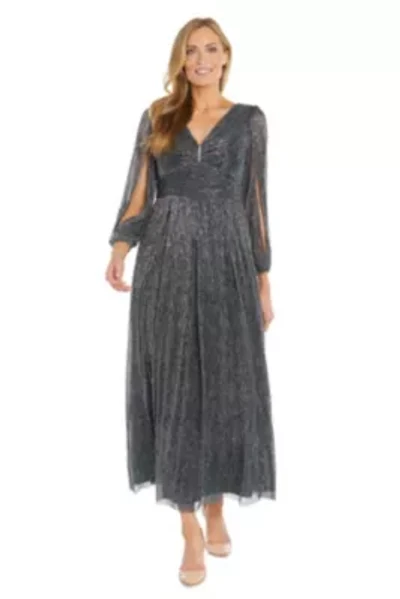 Missy 1Pc Long Crinkle Pleated Dress with Split Sleeve