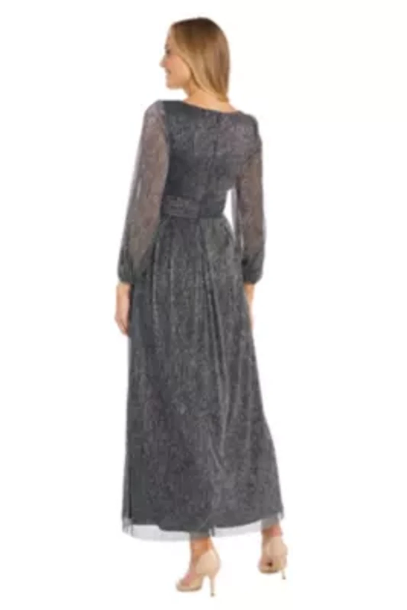 Missy 1Pc Long Crinkle Pleated Dress with Split Sleeve