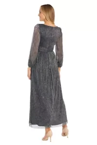 Missy 1Pc Long Crinkle Pleated Dress with Split Sleeve