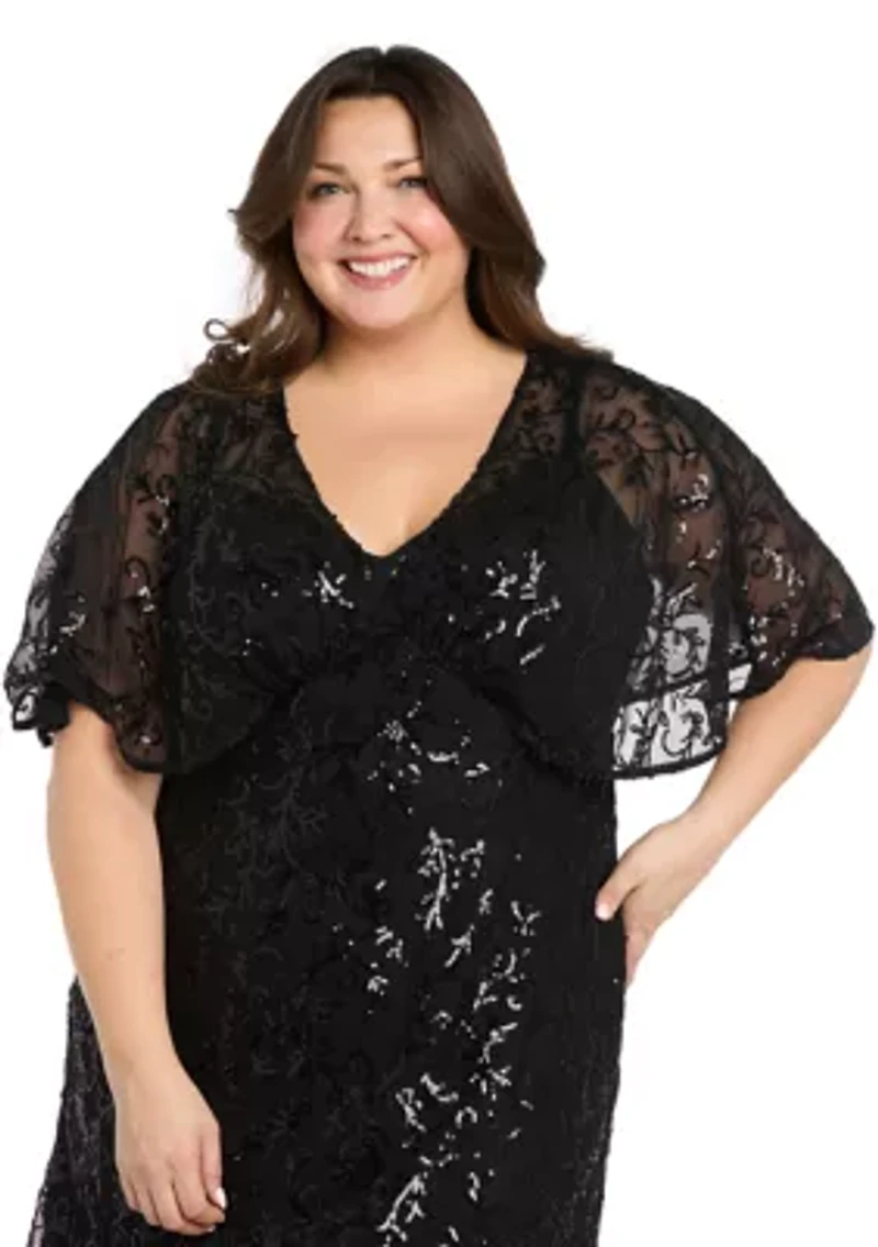 Plus Short Sleeve V-Neck Solid Lace A-Line Dress