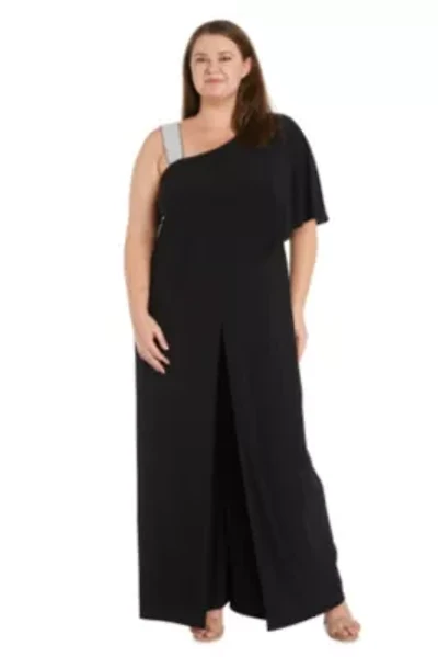 Women's One Shoulder Panel Jumpsuit with Rhinestone Strap