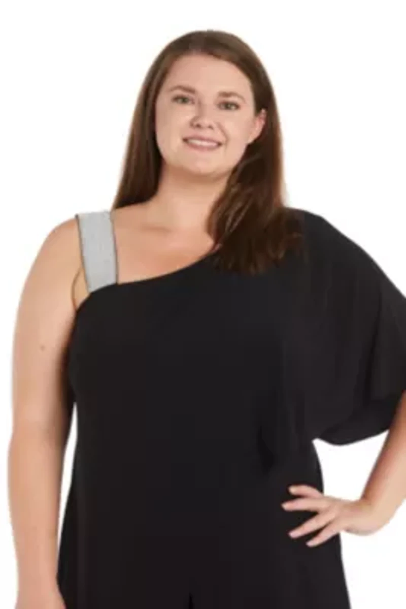 Women's One Shoulder Panel Jumpsuit with Rhinestone Strap