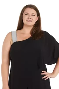 Women's One Shoulder Panel Jumpsuit with Rhinestone Strap