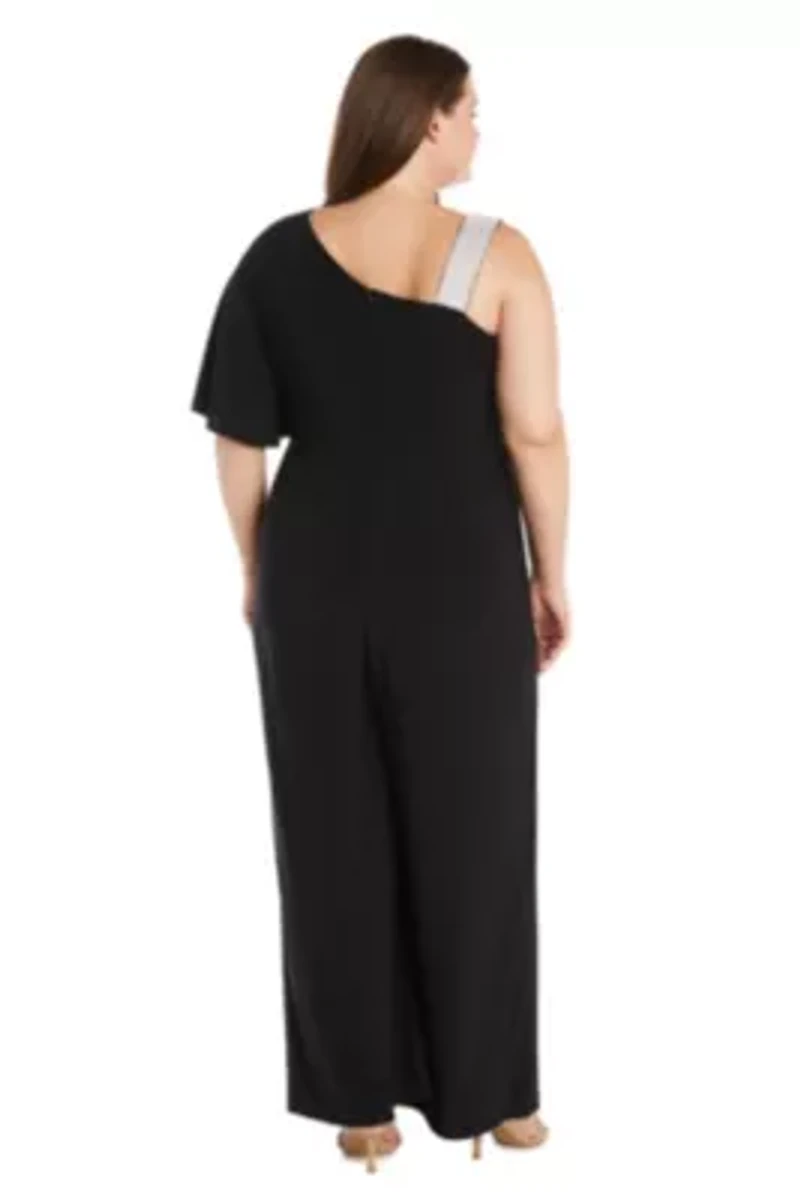 Women's One Shoulder Panel Jumpsuit with Rhinestone Strap