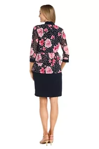2Pc Printed Jacket Dress with Detachable Necklace