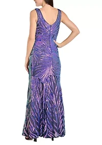 Women's Sleeveless V-Neck Rainbow Sequin Gown