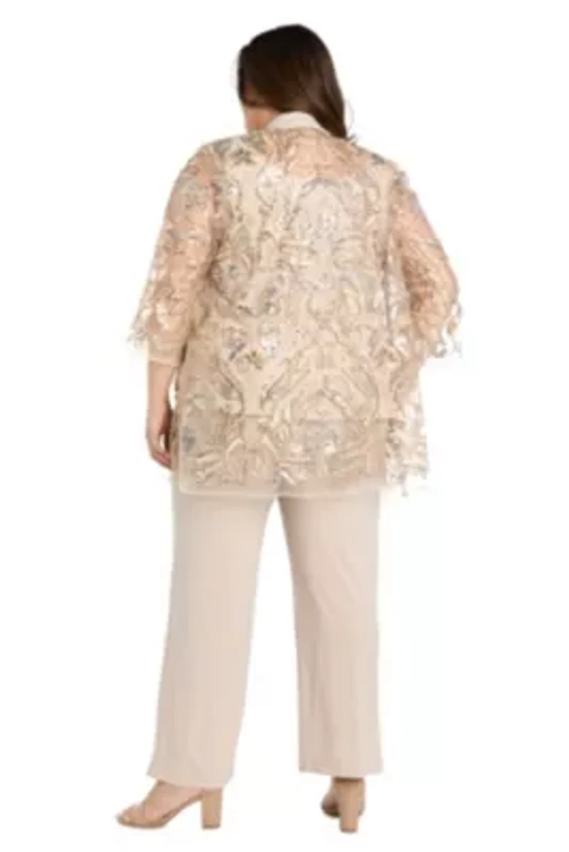 Plus 3pc Pantsuit with a Threadwork and Beaded Pattern Jacket