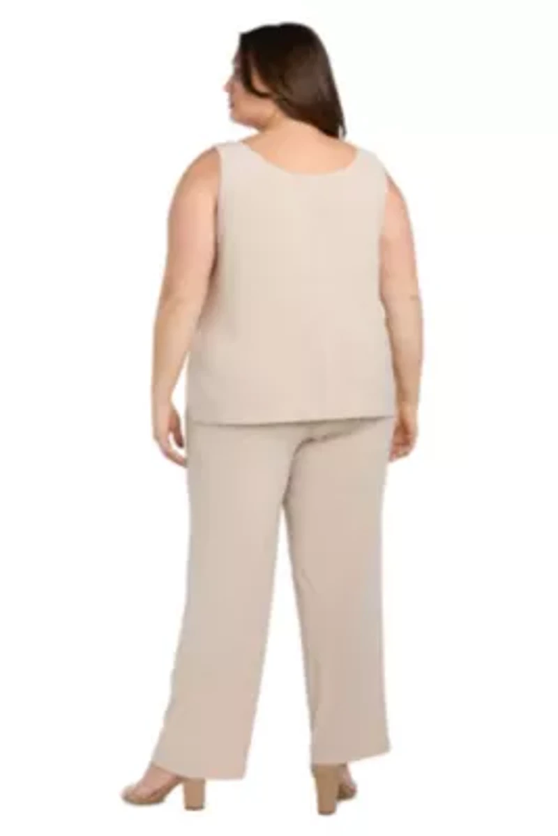 Plus 3pc Pantsuit with a Threadwork and Beaded Pattern Jacket