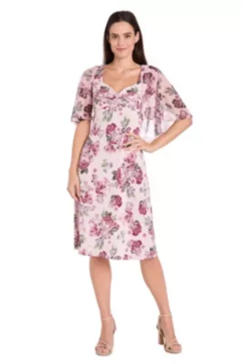 1Pc Puff Print Jersey and Mesh Capelet Dress