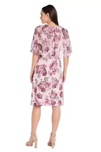 1Pc Puff Print Jersey and Mesh Capelet Dress
