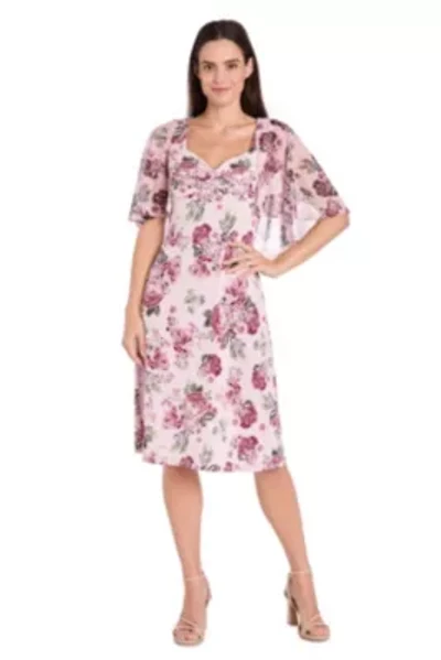 1Pc Puff Print Jersey and Mesh Capelet Dress