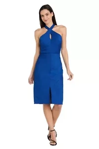 Short Scuba Rib Knit Halter Dress