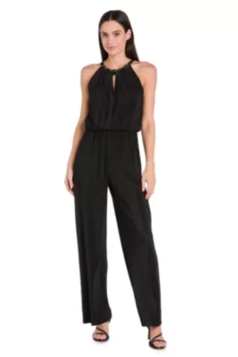 Missy 1Pc Herringbone Jumpsuit with Necklace