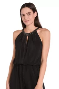 Missy 1Pc Herringbone Jumpsuit with Necklace