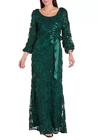 Women's Long Sleeve Crew Neck Solid Lace Gown