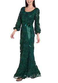 Women's Long Sleeve Crew Neck Solid Lace Gown