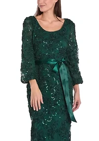 Women's Long Sleeve Crew Neck Solid Lace Gown