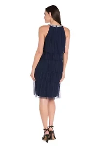 Pleated Mesh Tiered Short Dress