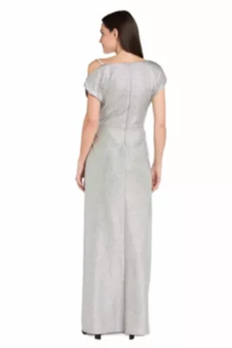 Metallic Foil Knit Side Drape Dress
