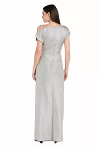 Metallic Foil Knit Side Drape Dress
