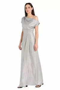 Metallic Foil Knit Side Drape Dress