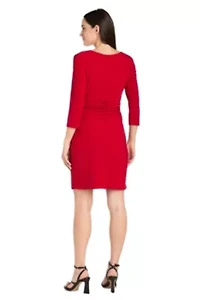 1Pc Faux Wrap Dress with Gold Hardware Detail at Waist