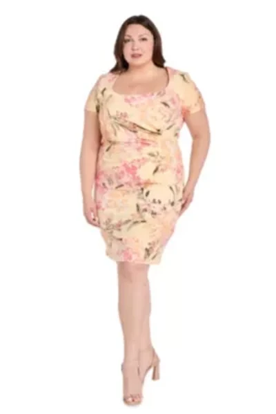 Womens 1Pc Printed Short Sleeve Sheath with Pleated Side