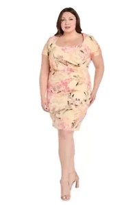 Womens 1Pc Printed Short Sleeve Sheath with Pleated Side