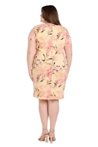 Womens 1Pc Printed Short Sleeve Sheath with Pleated Side