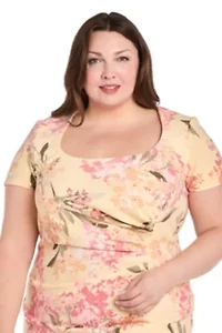 Womens 1Pc Printed Short Sleeve Sheath with Pleated Side