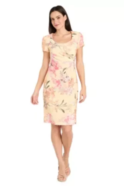 Missy 1Pc Printed Short Sleeve Sheath with Pleated Side